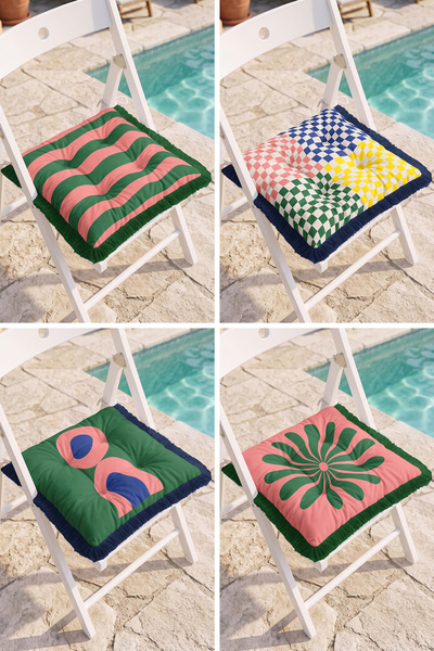 Realhomes Geometric Wave, Checkered and Abstract Floral Patterned 4-Piece Fri...