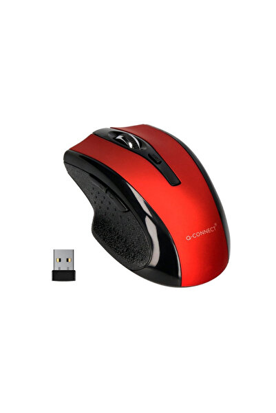 Q-Connect 4-Button Mouse, Wireless, Ambidextrous, - Red