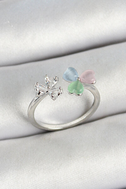 SORA GROUP Silver Color Adjustable Women's Ring with Brass Heart Figure Zirco...