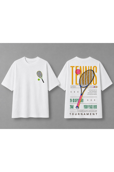VODEXA Unisex Oversize Tennis Printed T-Shirt 100% Cotton Tennis Themed Comfo...
