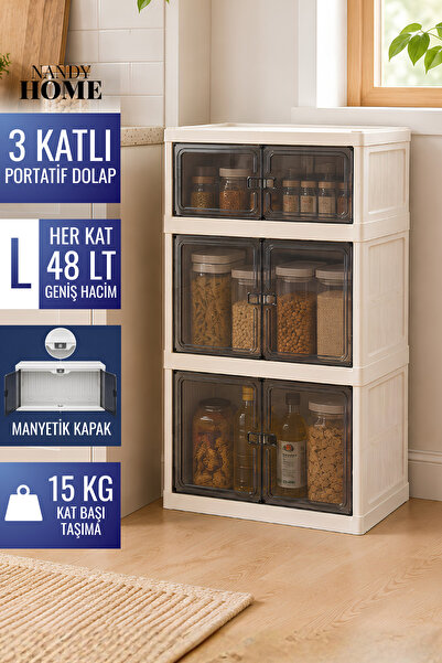 Nandy Home LARGE - 3 Katlı Katlanır Portatif Saklama Dolabı Manyetik Kapaklı ...