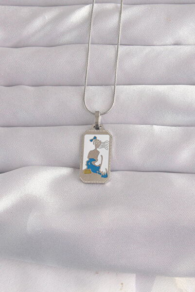 SORA GROUP 316L Steel Silver Color White Enamel Girl Figure Tarot Pendant