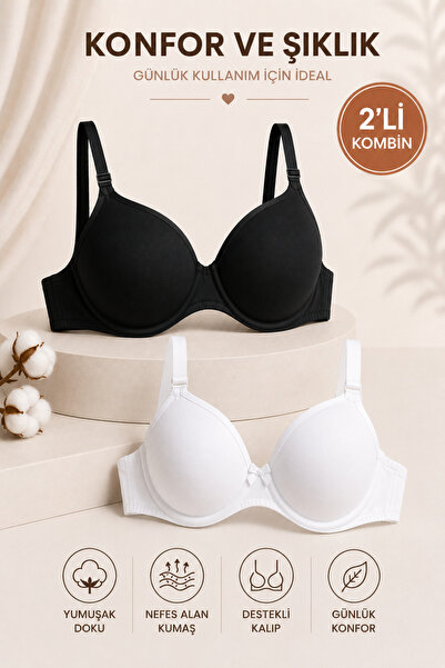 Alıç Women's Non-Padded Bra 2-Pack and 3-Pack – Black and White Skin Color Co...
