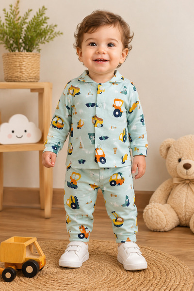 Babycan Araba Desenli Mevsimlik Erkek Bebek Pijama Takımı 3-6Ay, 6-9Ay, 9-12Ay