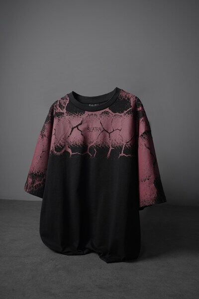 Slatra Ανδρικό μπλουζάκι με σχέδιο Black Thunder Embossed Print Oversize