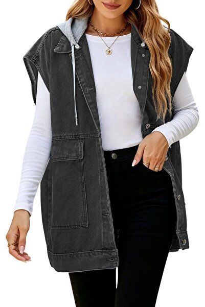 Generic Women's Sleeveless Distressed Jean Vest Casual Layering Oversized Den...