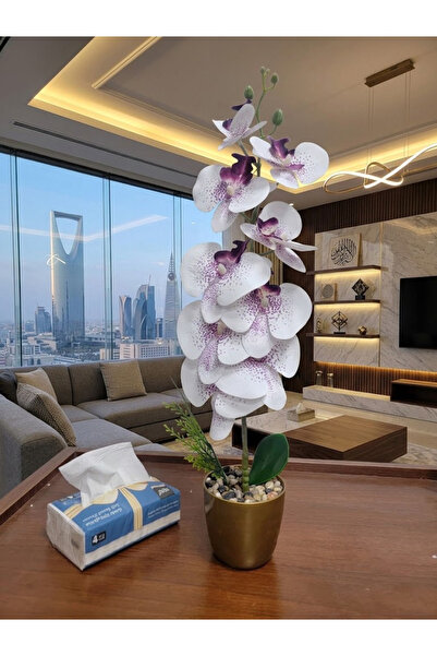 co arma Artificial Orchid Flower in Gold Pot, 50cm Height and 10cm Diameter