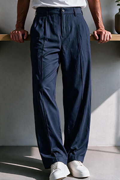 MENOFOURSWEAR Vento Men's Premium Single Pile Detailed Linen Baggy Trousers