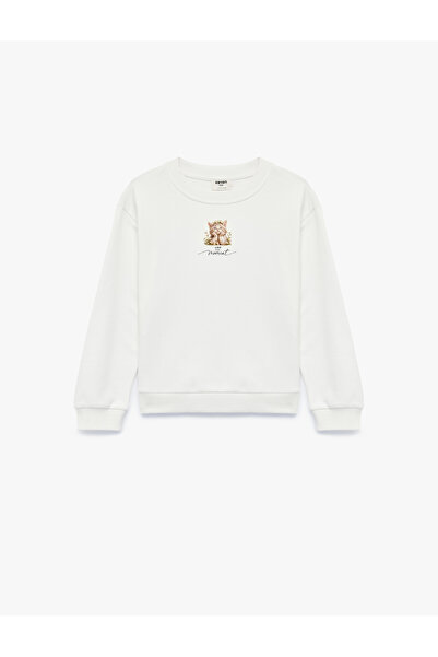 Koton Cat Printed Crew Neck Long Sleeve Raised Cotton Sweatshirt