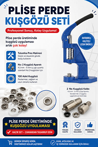 ALOTUHAFİYE PLİSE PERDE İÇİN TULUMBA PRES VE 2 no KUŞ GÖZÜ SET