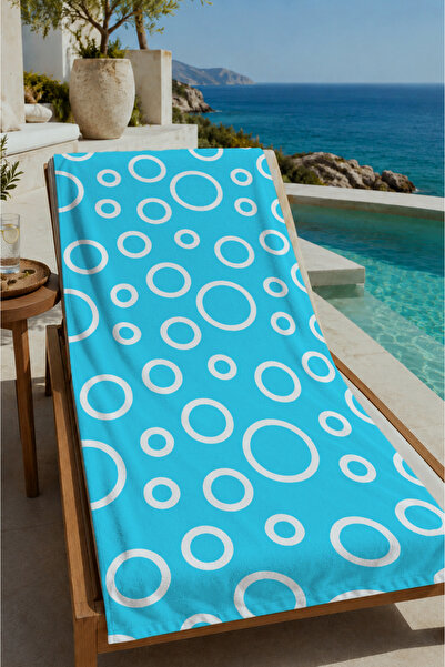 Evmila Light Blue White Ring Geometric Patterned 70X150 Beach Towel - Digital...