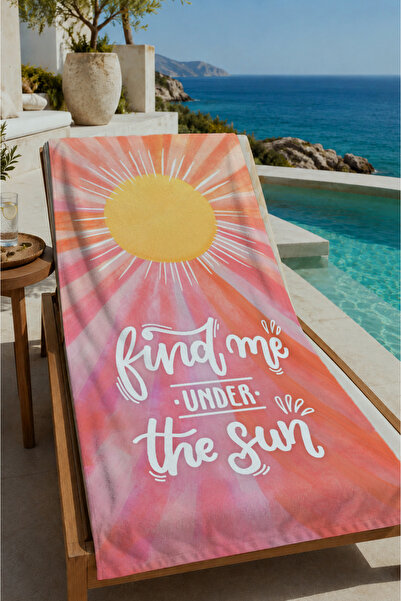 Evmila Peach Pink Find Me under the Sun Written Sun Patterned 70X150 Beach To...