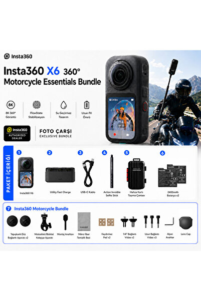 Insta360 X6 360° Motorcycle Essentials Bundle Standart Paket (Türkiye Distribütörü Garantili)