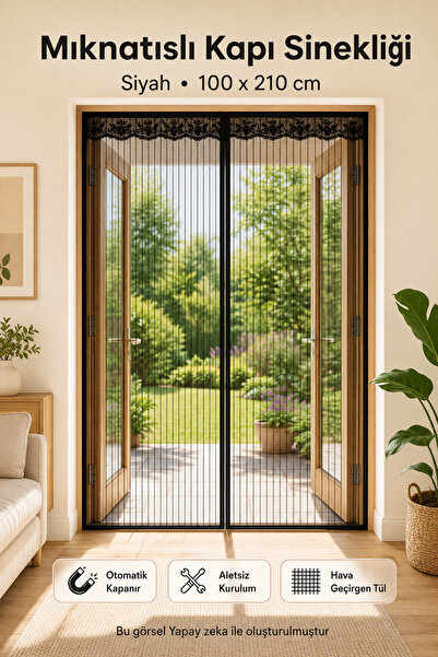 DEYHOME Plasa magnetică pentru ușă 100 x 210 cm, cu închidere automată, din t...