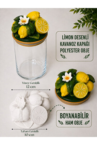 IremTasarimAtolyesi Boyanabilir Limon Desenli Kavonoz Kapağı Polyester Obje
