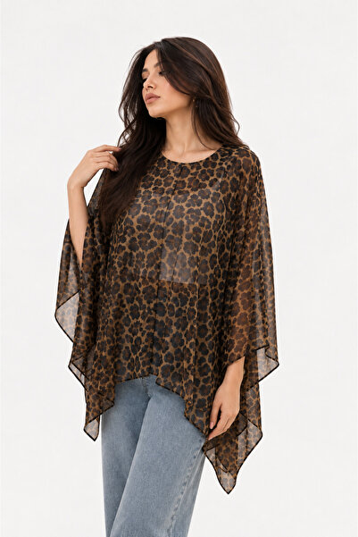 DİLEKBUTİK Leopar şifon yazlık pareo plaj kimono