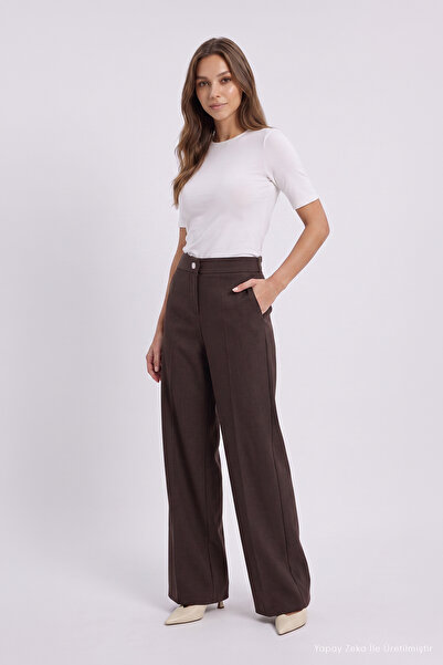 Zühre High Waisted Loose Fit Brown Trousers 0287