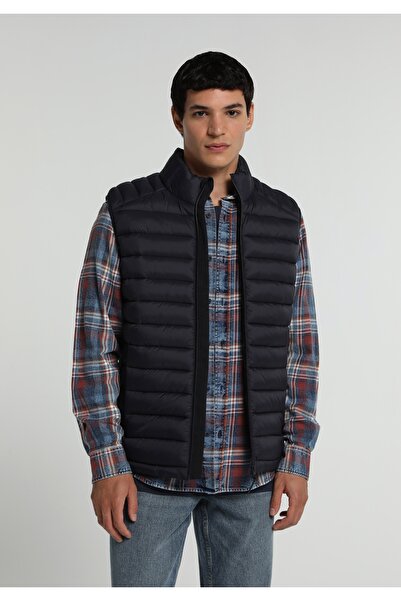 Colin's Slim Fit High Collar Zippered Lined Men's Navy Blue Vest