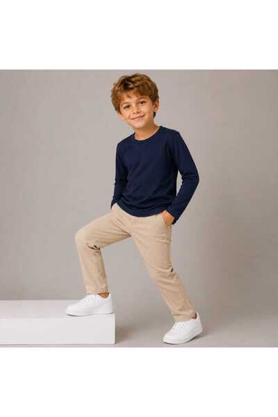 BEBEĞİME ÇORAP Boys' Long Sleeve Crew Neck Combed Cotton T-Shirt