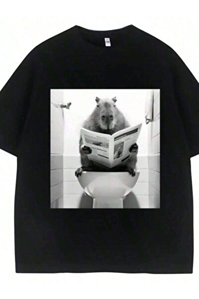 23ERVA Fashion Funny Capybara Bathroom Graphic T-Shirt Men Women Spring T Shi...