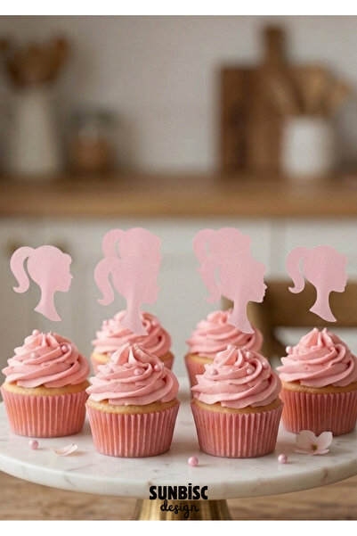 SunBis 8'li Pembe Silüet Cake Topper – Temalı Doğum Günü Pasta ve Cupcake Süsü