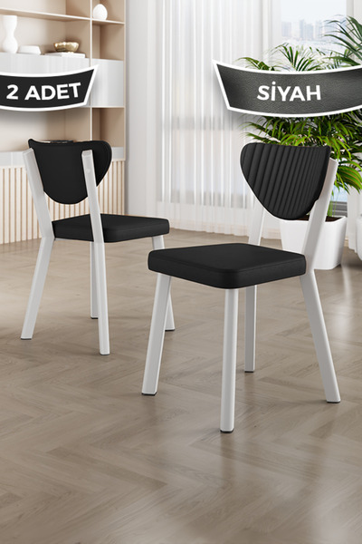Canisa Fubi Serisi 2 Adet Siyah Deri Mutfak, Cafe, Restaurant Sandalyesi Beya...