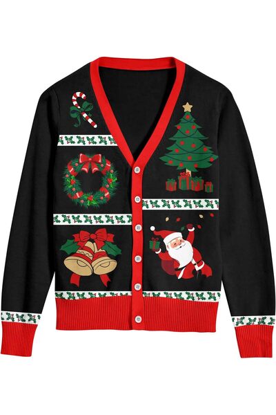 OtherMax Pulover bărbătesc cardigan de Crăciun cu nasturi, tricotat, cu decol...