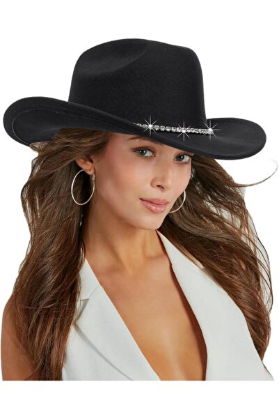 STARSTAR Unisex black cowboy hat - rollable brim with sparkly embellishments