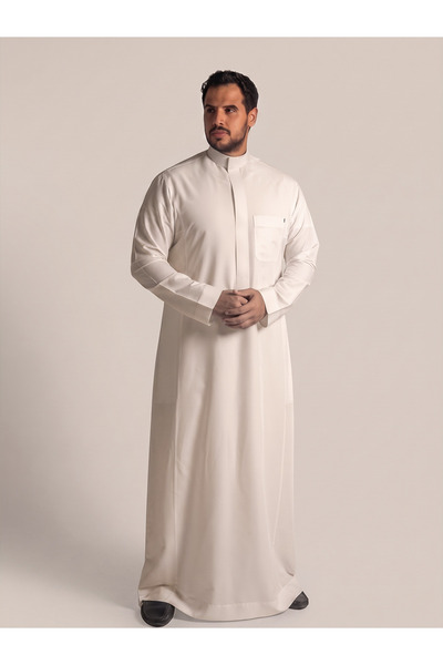 Warifthobe Mixed Fabric Quarter-Length Gown – Plain Collar, Plain Sleeves