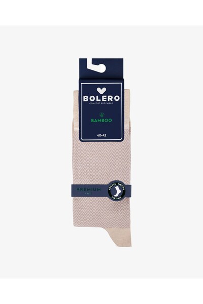 Bolero Men's Premium Seamless Summer Bamboo Herringbone Patterned Socks Beige