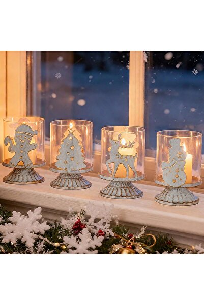 OtherMax Set de 4 suporturi pentru lumânări tip tealight vintage, metalic, al...