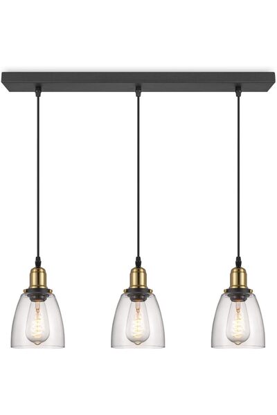 OtherMax Lampă Suspendată Industrială 3 Abajururi din Sticlă Stilată Neagră Ø...