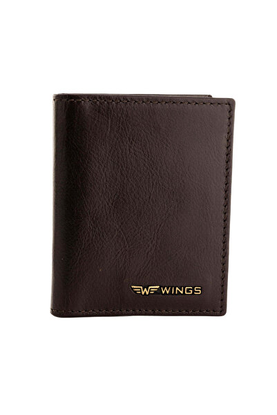 WINGS BRAND Portcard WINGS din piele de vacă netedă, maro
