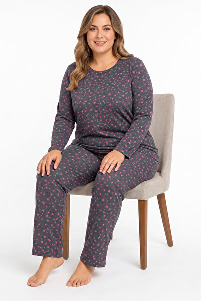 FAMES PİJAMA Büyük Beden Mevsimlik Pointiel Yıldız Desen Pijama Takımı