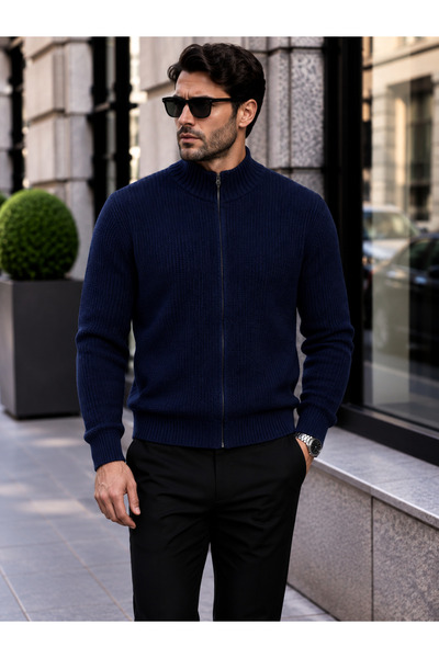 Generic Brand Men's Knitwear Sweater Zippered Stand Collar Thick Knitted Text...