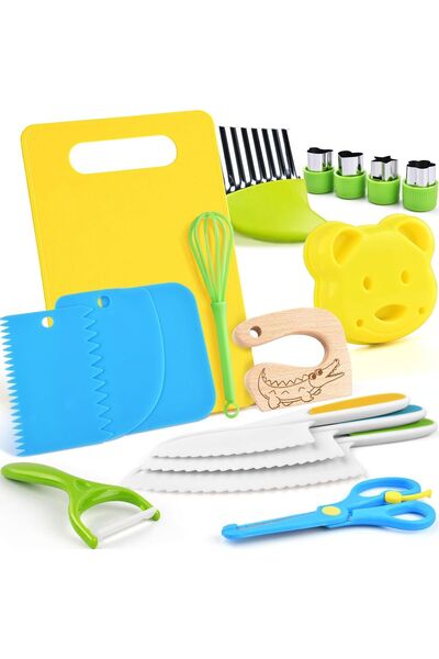 Dotail Children's Cooking Set, 17 Pieces, Safe Knives and Accessories, Wood a...