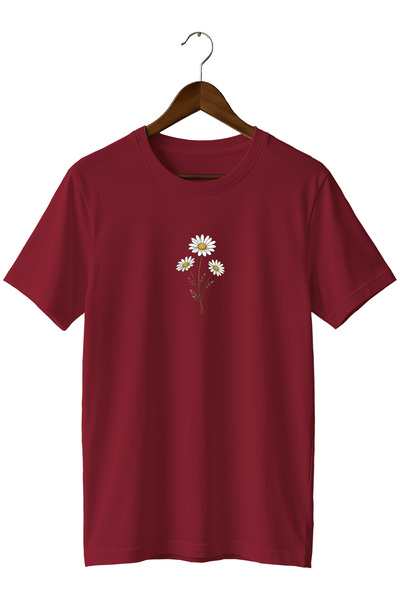 remonz Minimal Daisy Flower Printed Unisex T-Shirt Cotton Crew Neck Basic T-S...