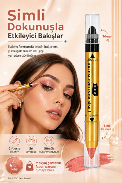 MUJGAN Çift Taraflı Simli ve Işıltılı Göz Kalemi
