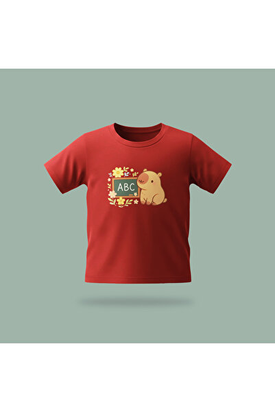 Erays Home Children's Capybara Abc Patterned Printed T-Shirt 100% Cotton Sing...