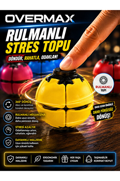 OVERMAX Rulmanlı Spinner Stres Topu – 360° Dönen Fidget Oyuncak, El Egzersiz ...