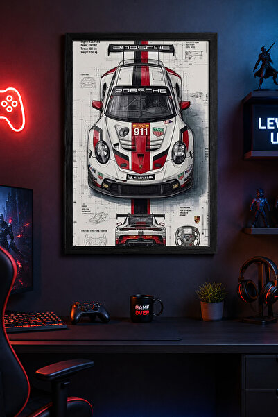 Charmbi Porsche 911 GT3 R Μοντέρνα ζωγραφική τοίχου με μαύρο πλαίσιο Αφίσα με...