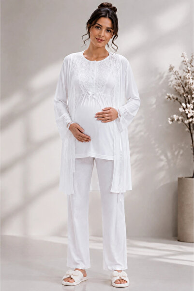 MetuCA طقم بيجامة نسائي من القطن والفسكوز مزين بالدانتيل من إكرو، مكون من 3 ق...