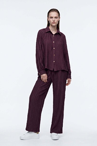 HAKKE Set de pantaloni și cămașă supradimensionată cu textură încrețită pentr...