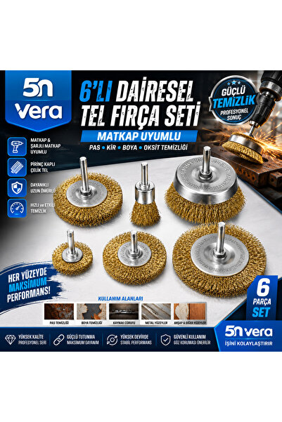 5NVERA 5N VERA 6’lı Matkap Uyumlu Tel Fırça Seti | Pas Boya Oksit Temizleme |...
