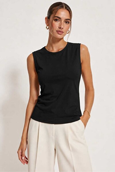 Tenra Women's Zero Sleeve Basic Top Crew Neck Sleeveless T-Shirt