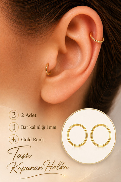 moonzy - minimalist & cozy 2 Adet Tam Kapanan Halka Piercing Çelik 1 mm Tragu...