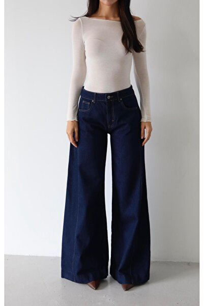Moda Days Women's Ri̇nse High Waist Wide Leg Jean Pants with Side Pleats and ...