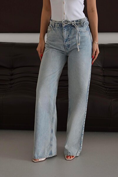 Clothes Fast Women's Light Blue Tint Gul Cicek Broslu High Waist Belted Rose ...