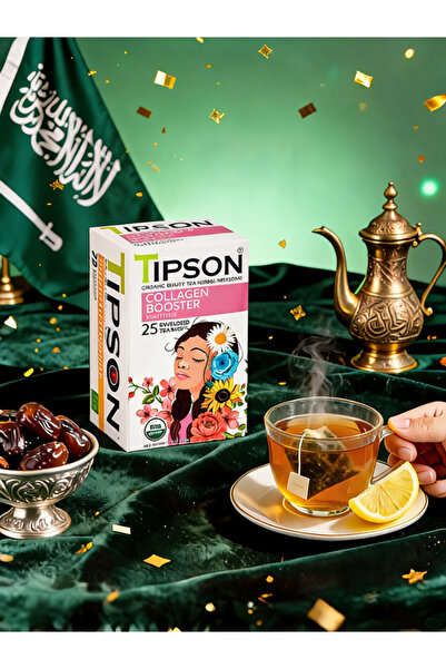Tipson شاي معزز للكولاجين العضوي (عبوة واحدة، 25 كيس شاي) |   مزيج أعشاب فاخر...