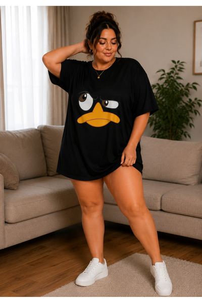 Rubonia Women's Plus Size Oversize Cartoon Print Long T-Shirt Comfortable Loo...